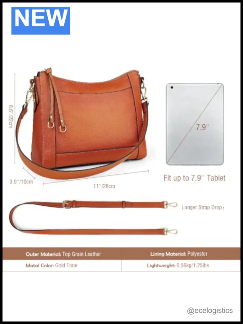 Medium Leather Crossbody Bag Women Shoulder Purse Work Satchel Two-Way Carry
